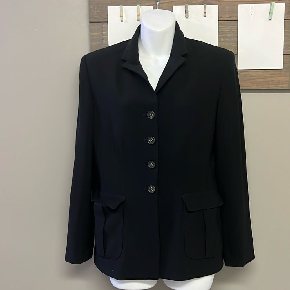 Ann Taylor Black Button Down Lined Office Blazer Pockets Collar 10 Petite